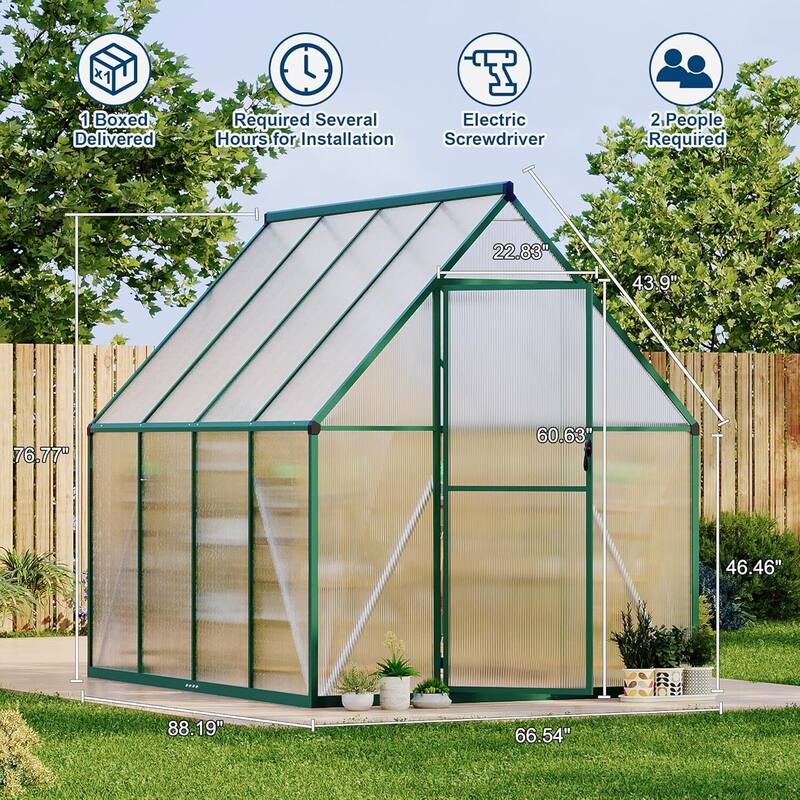 6'x7' Heavy Duty Polycarbonate Greenhouse for Outdoors Gardening, Green