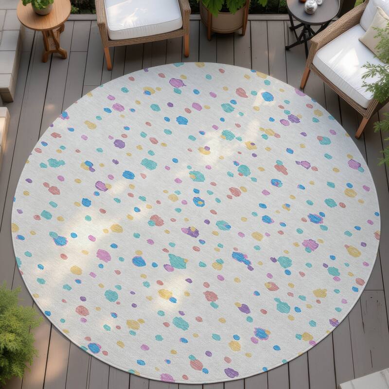 Machine Washable Indoor/ Outdoor Contemporary Sheinelle Chantille Rug - Ivory - 8' x 8'