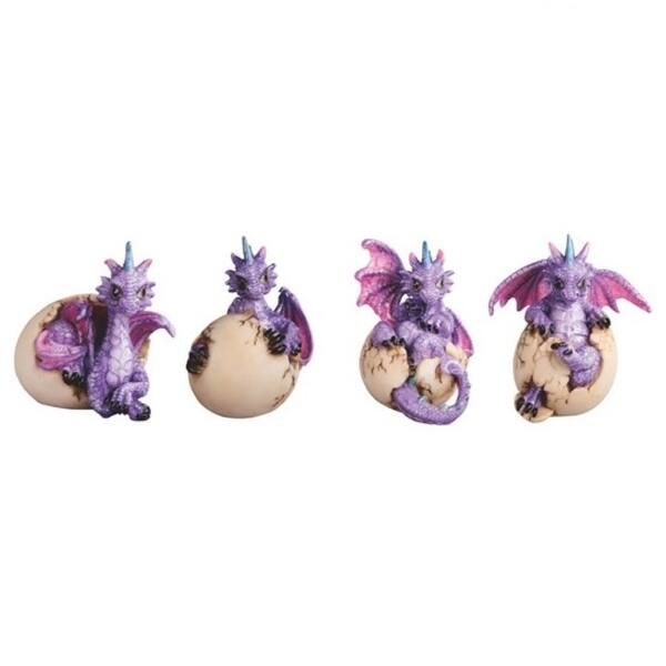 Q-Max 4-PC 3"H Set Purple Dragon Baby in Egg Statue Fantasy Decoration ...