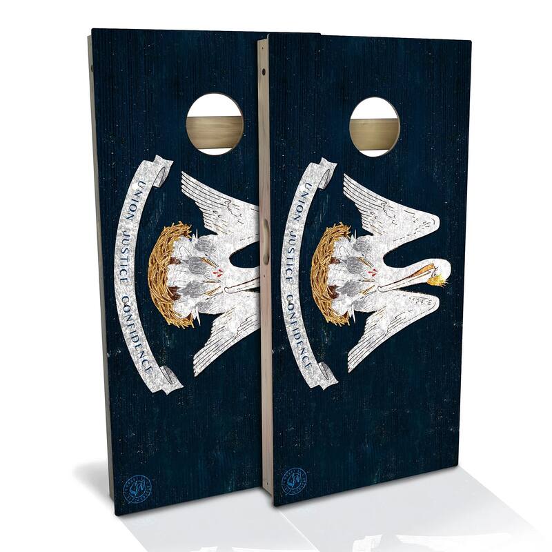 Louisiana Flag Outdoor Cornhole Board Set - Backyard 2x4 - Include Case + Hole Lights