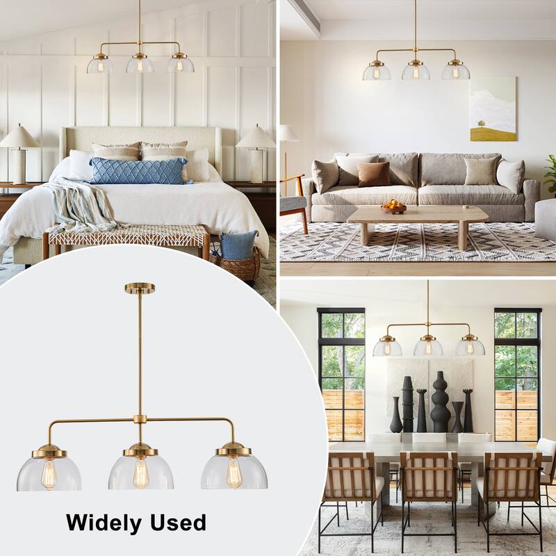 37.4 inch 3-Light Modern Glass Linear Kitchen Island Pendant Light - 37.4 inch