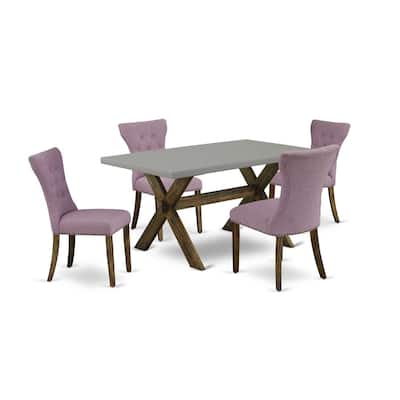 HomeStock 5-Piece Rectangle Natural Oak Finish Solid Wood Top Dining Table with 4 Upholstered-Chairs with Lattice Back