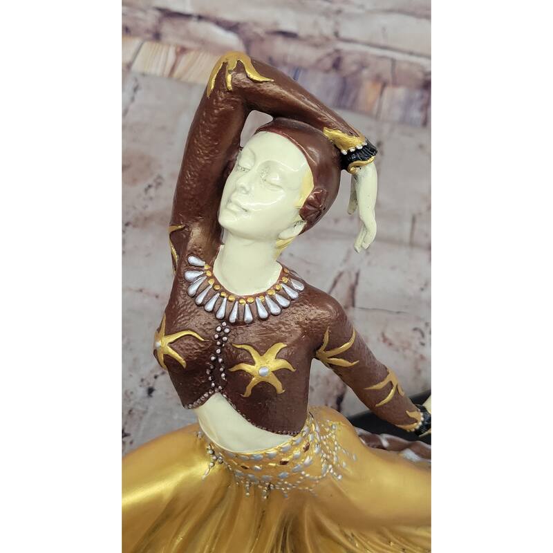 Art Nouveau Chiparus Dancer In Long Skirt - Gold Patina Bronze Sculpture