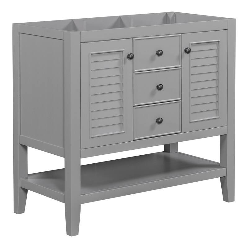 36" Bathroom Vanity with/without Sink, Bathroom Vanity Cabinet with 2 Cabinets and Drawers, Open Shelf, Solid Wood Frame