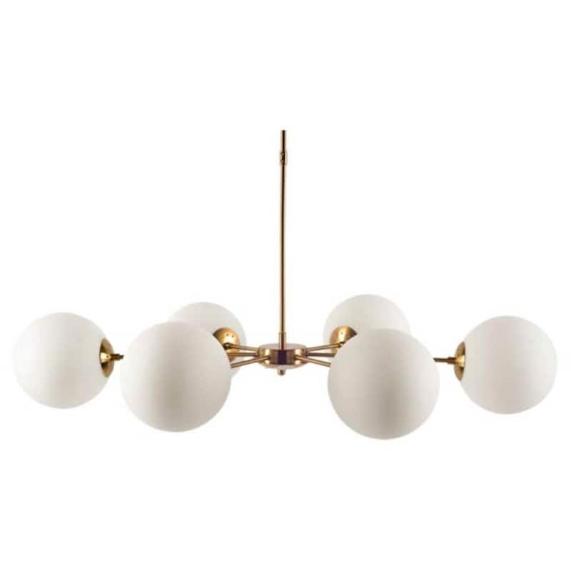 Lahey Gold Multi-Arm w/ Frosted Glass Globe Six Bulb Chandelier - 44"W x 28.3"D x 21"H