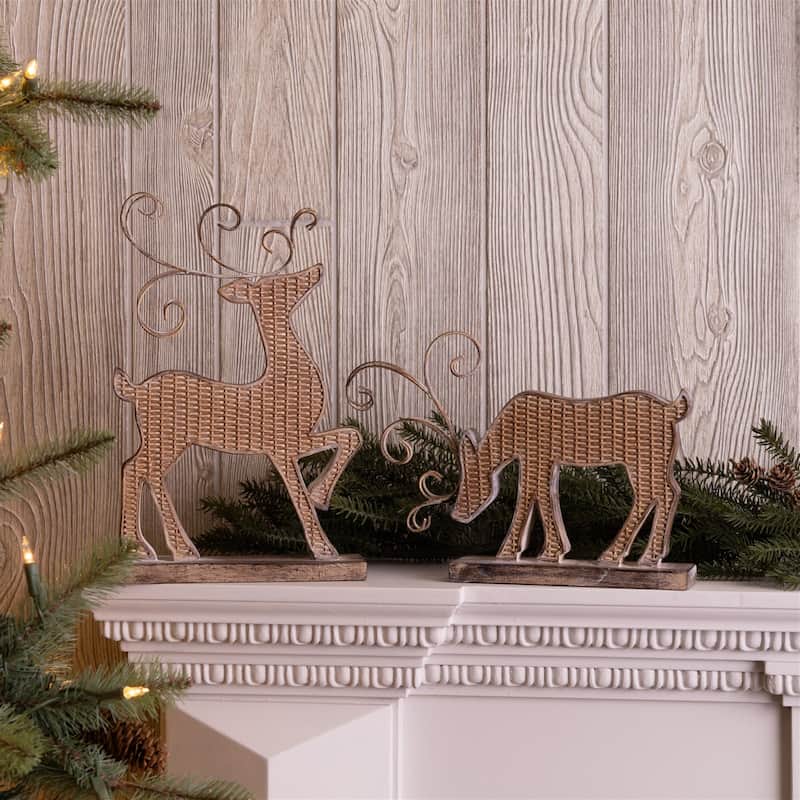 Wicker Style Deer Silhouette Christmas Figurines - 11.75" - Set of 2