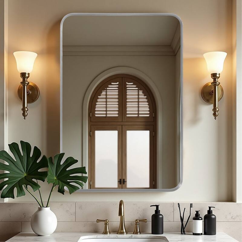Arch Bathroom Wall Mirror Large Metal Frame Wall Mounted Mirror for Bedroom Living Room Dresser Entryway Decor - 50" x 32" - Silver