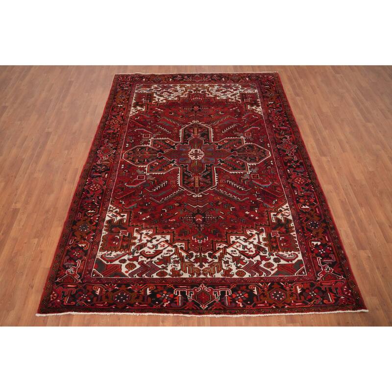 Hand Knotted Oriental 100% Wool Carpet Traditional Medallion Red Heriz Area Rug - 9' 9'' X 7' 1''