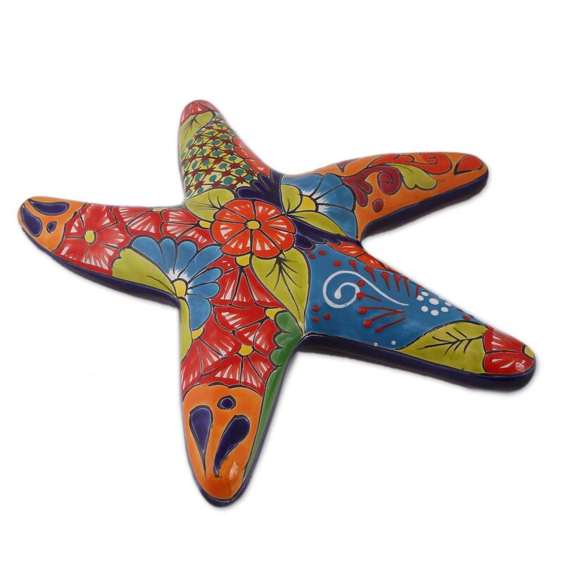 NOVICA Handmade Talavera Starfish Ceramic Wall Sculpture