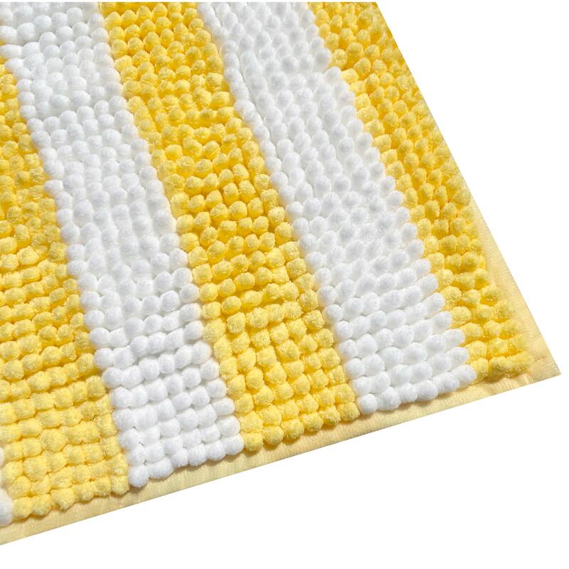 30"x20" - Yellow White Stripe Soft Cozy Plush Chenille Bath Mat Bathroom Rug
