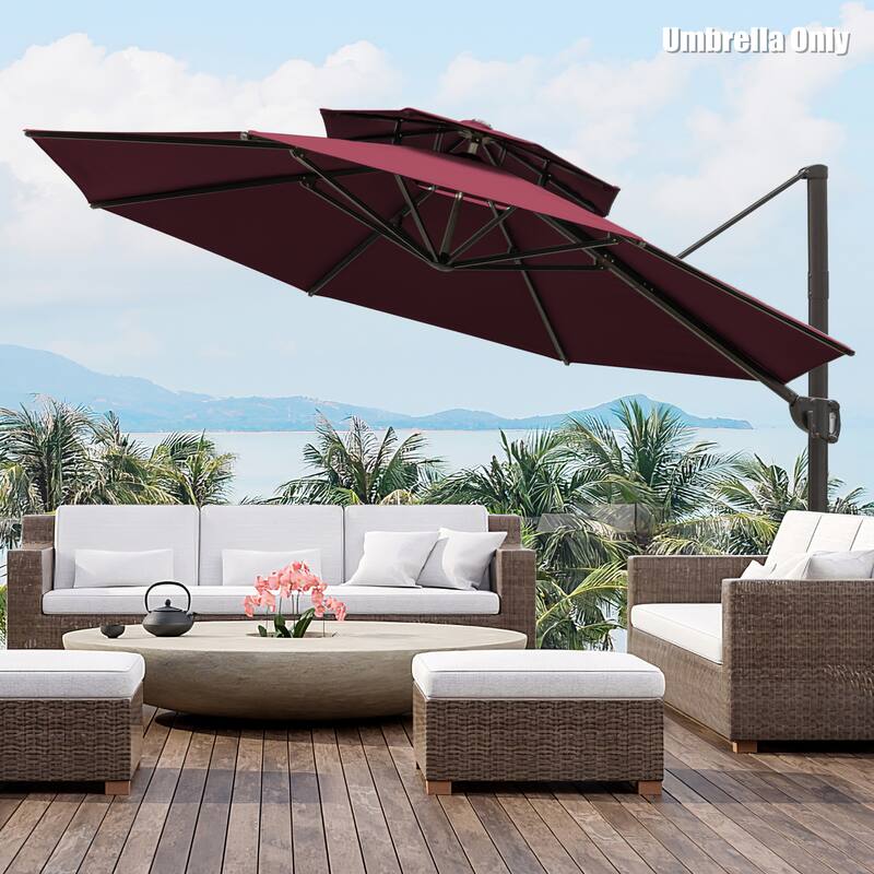 11.5-foot Outdoor Round Cantilever Umbrella Patio Offset Umbrella with No Base