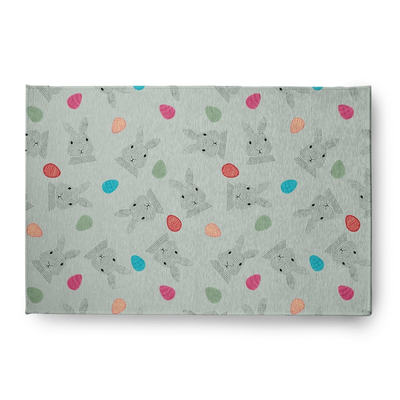 Bunnies and Eggs Easter Chenille Indoor/Outdoor Rug - Breezeway Green - 4' x 6'