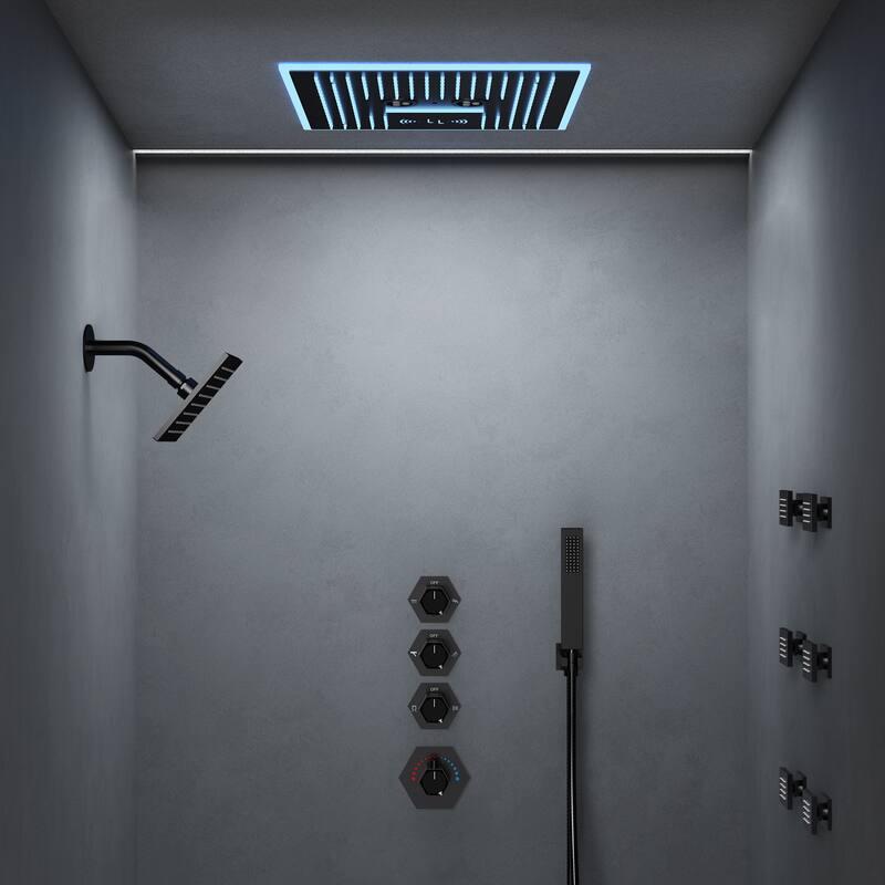 GRANDJOY LED Music Shower System 16" & 6" Dual Shower Heads with 6 Body Jets