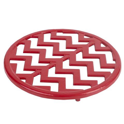 Home Basics Cast Iron Chevron Design Trivet, Red, 8x.5 Inches