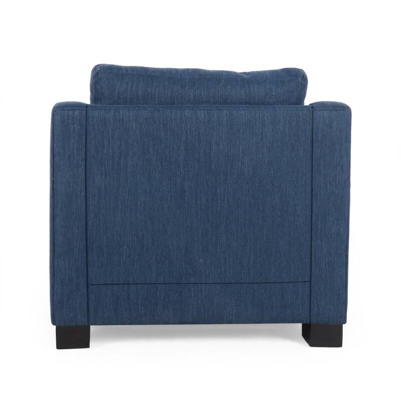 Navy Blue Polyester Club Chair 33 Inch Square Arm Birch Wood Legs Contemporary