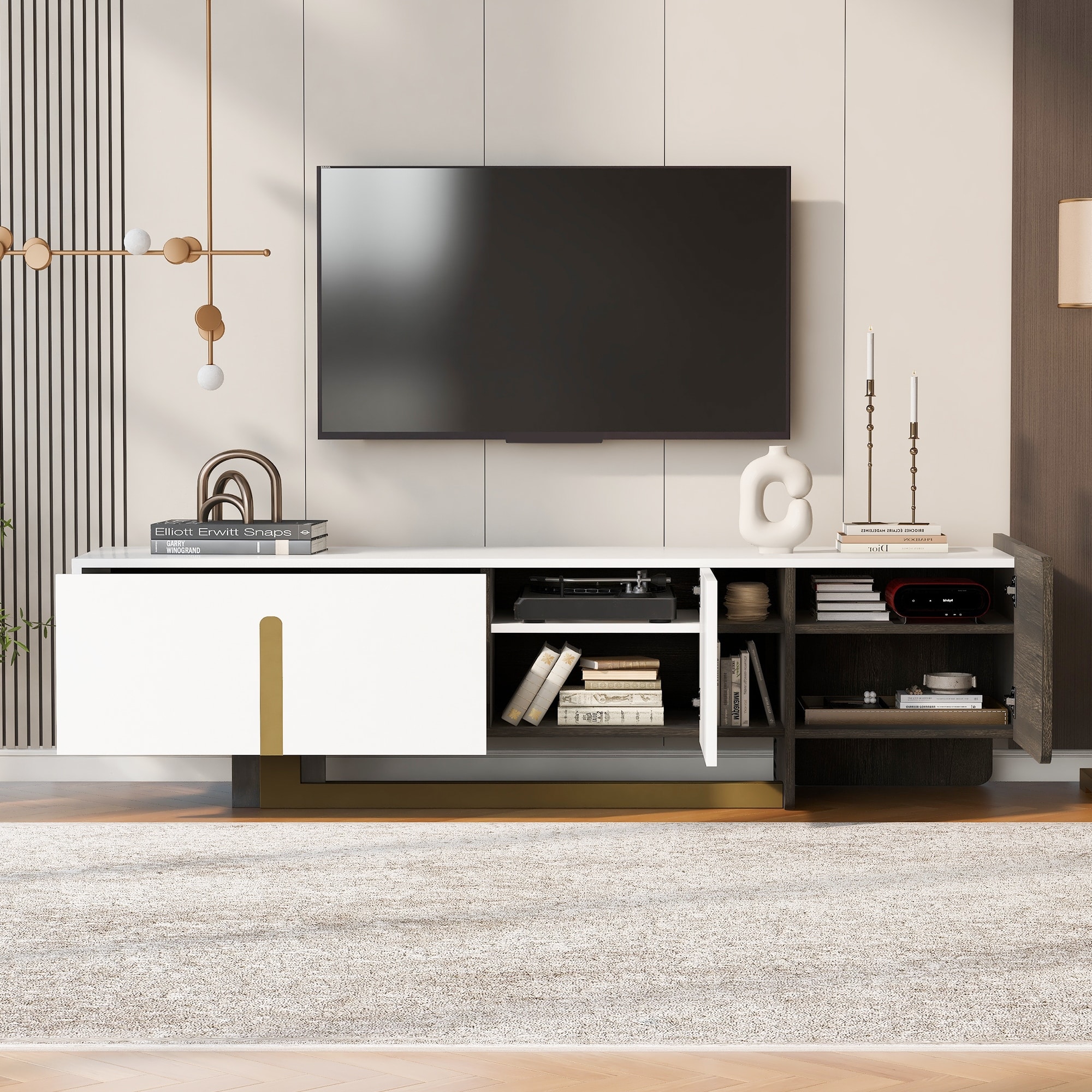 White TV Stand TV Storage Cabinet with Adjustable Shelves, Enertainment Center for TVs up to 70 Inches