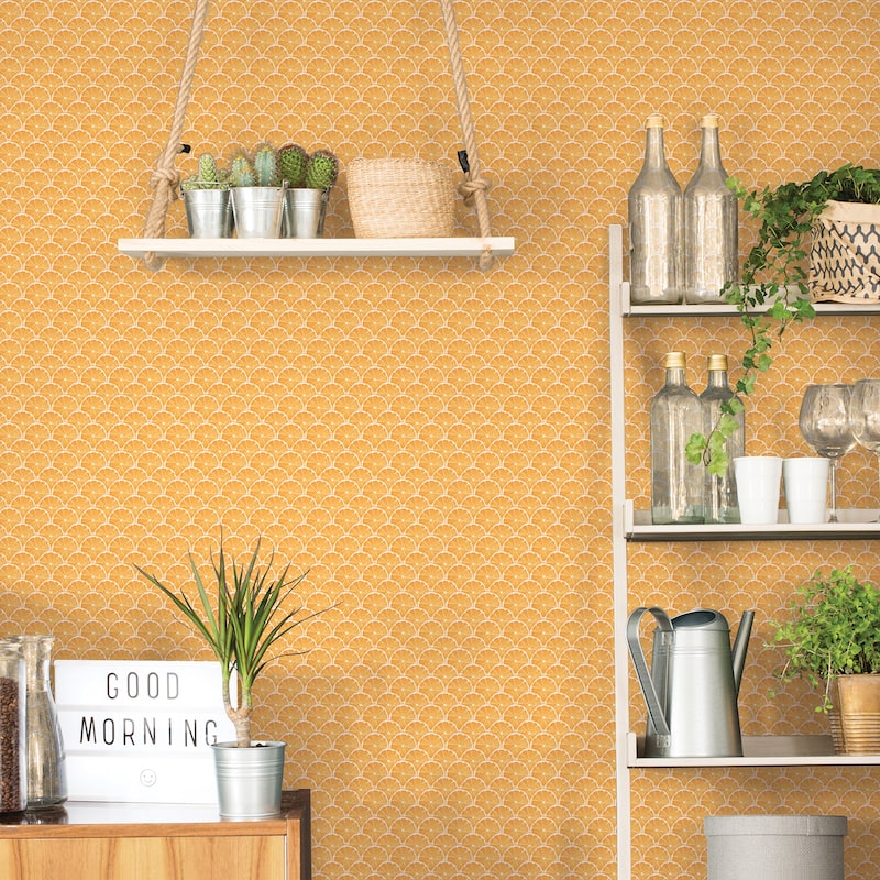 Galerie Wallcoverings Just Kitchens Lemon Scallop Design Vinyl on Non-woven Matte Wallpaper Roll