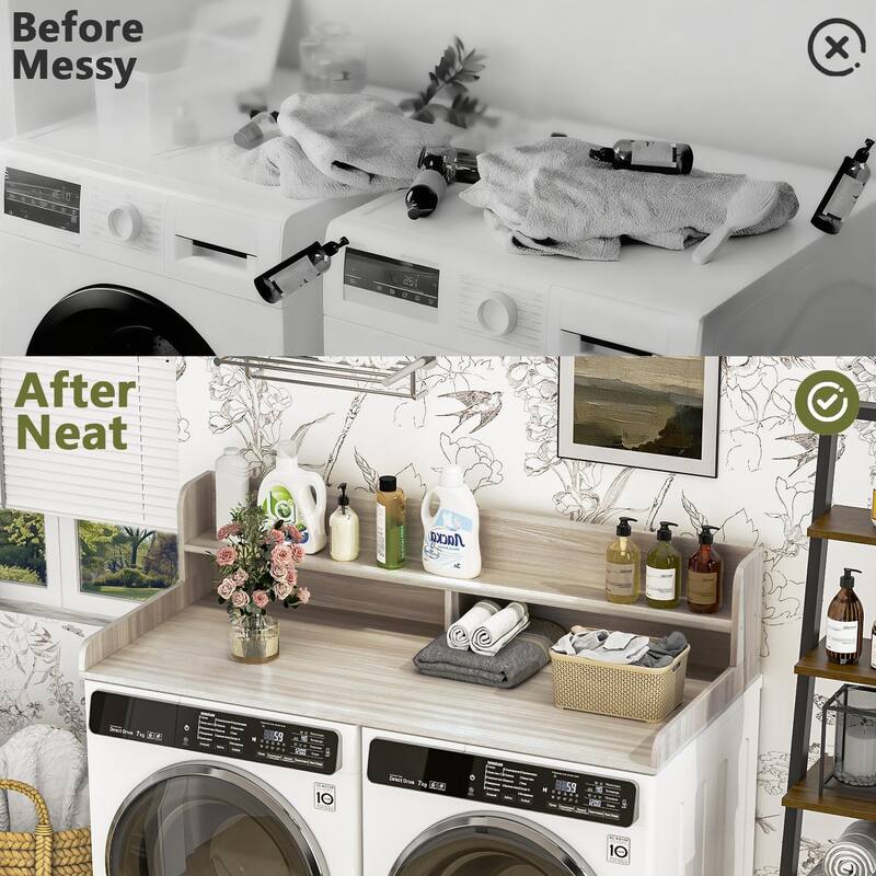 BOSSIN Laundry Pedestal Utility Table with 2-Tier Shelf, Storage Organizer for Washer and Dryer