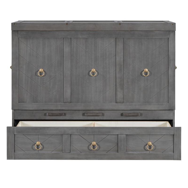 Space-Saving Full/Queen Murphy Bed with Dual USB Charging and Under-Bed Drawer