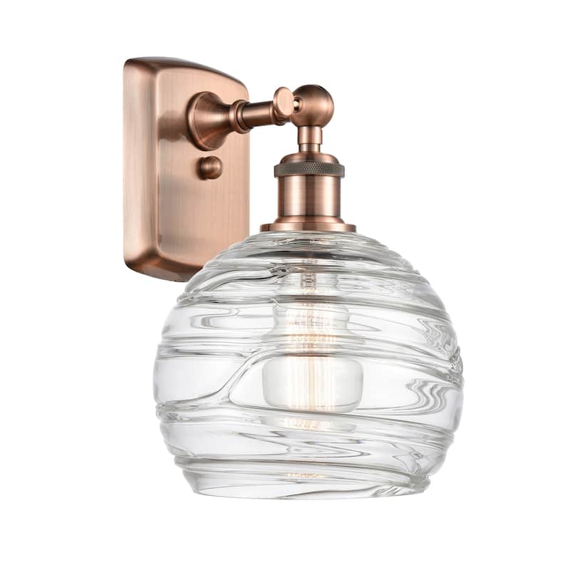 Innovations Lighting Deco Swirl 13" Tall Bathroom Sconce - Antique Copper / Clear