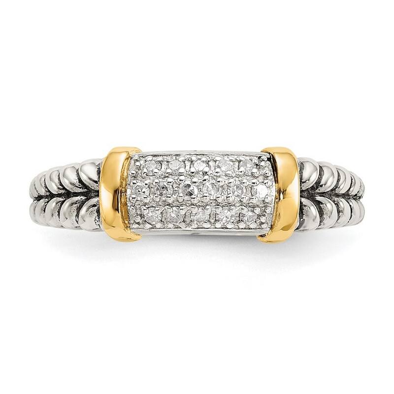 Curata 925 Sterling Silver Polished Prong set Open back With 14k Diamond Ring