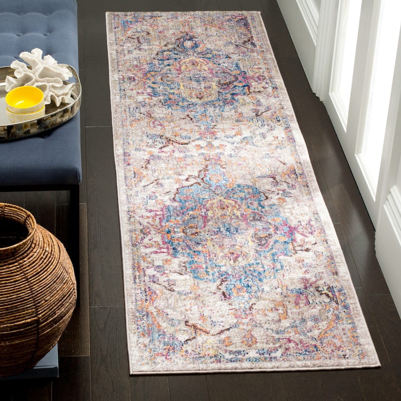 SAFAVIEH Bristol Dilek Vintage Boho Oriental Polyester Rug - 2'3" x 8' Runner - Blue/Light Grey