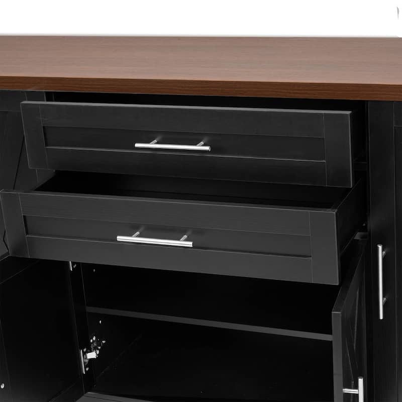 63" Barn Door Storage Cabinet with 2 Drawers & Door Rack, Large Buffet Table Coffee Bar Cabinets with Adjustable Shelves