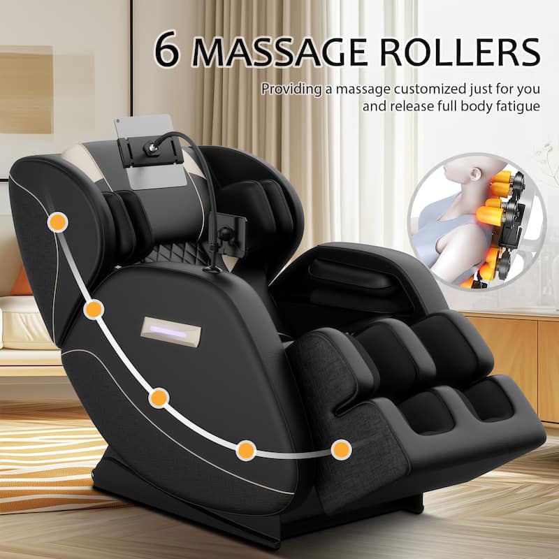 PU Leather Zero Gravity Full-Body Massage Chair with Foot Roller, Lumbar Heat, and Bluetooth Speakers
