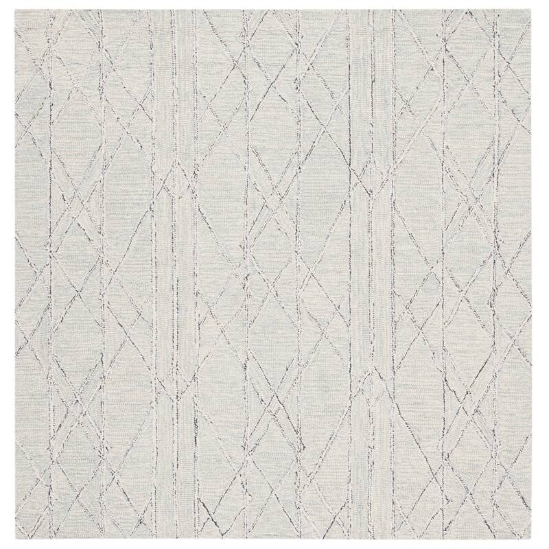 SAFAVIEH Handmade Micro-Loop Bernie Modern Wool Rug - 5' Square - Ivory/Light Blue