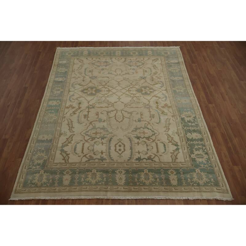 Hand Knotted Oriental 100% Wool Carpet Traditional All-Over Beige & Ivories Ziegler Area Rug - 9' 5'' X 7' 8''