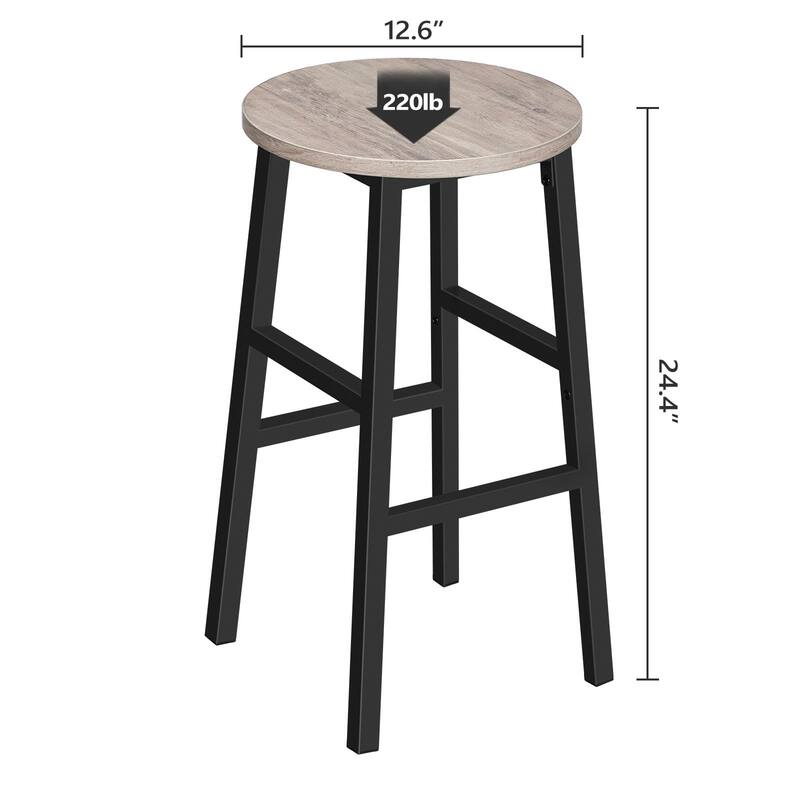Bar Stools, Set of 2 Round Bar Chairs with Footrest, 24.4 Inch Kitchen Breakfast Bar Stools, Industrial Bar Stools