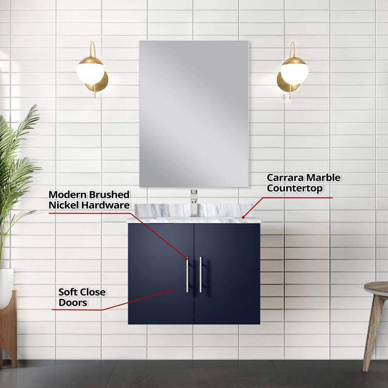 Geneva Bath Vanity with Carrara Marble Top, Sink & Mirror