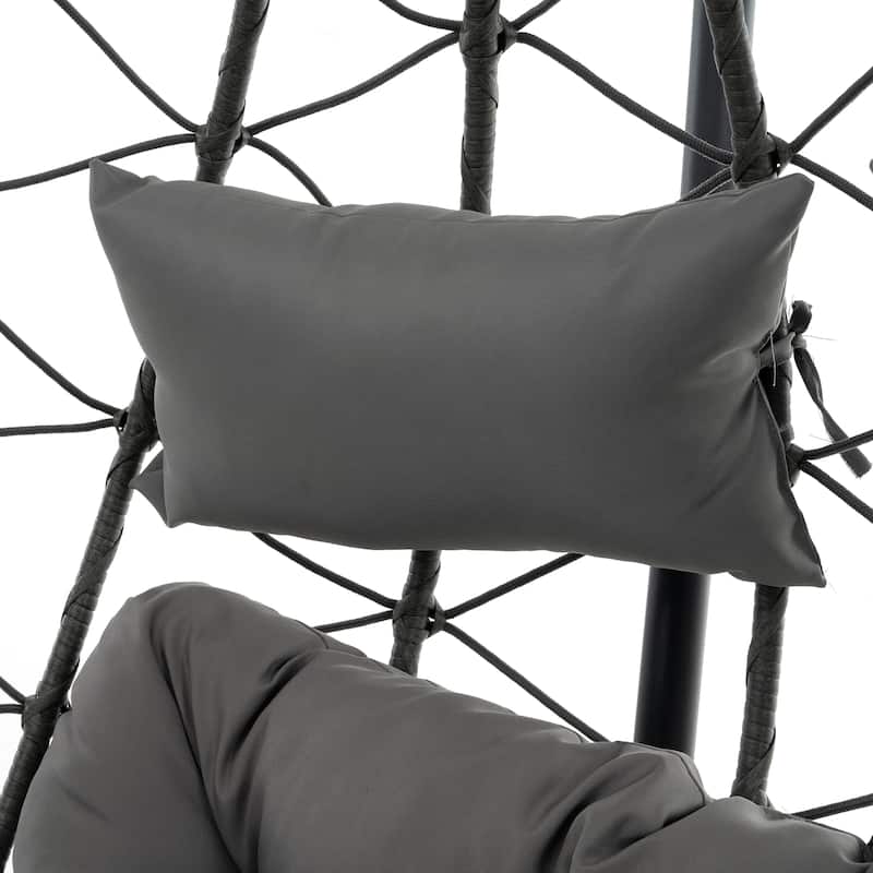Steel Frame 2-Person Egg Chair with Stand and Outdoor Wicker Hanging Swing for Patio/Balcony