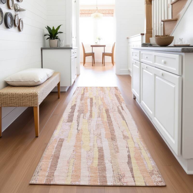 Premium Washable Super Soft Global Stripes Mayfield Rug - Pink - 2'3" x 7'6"