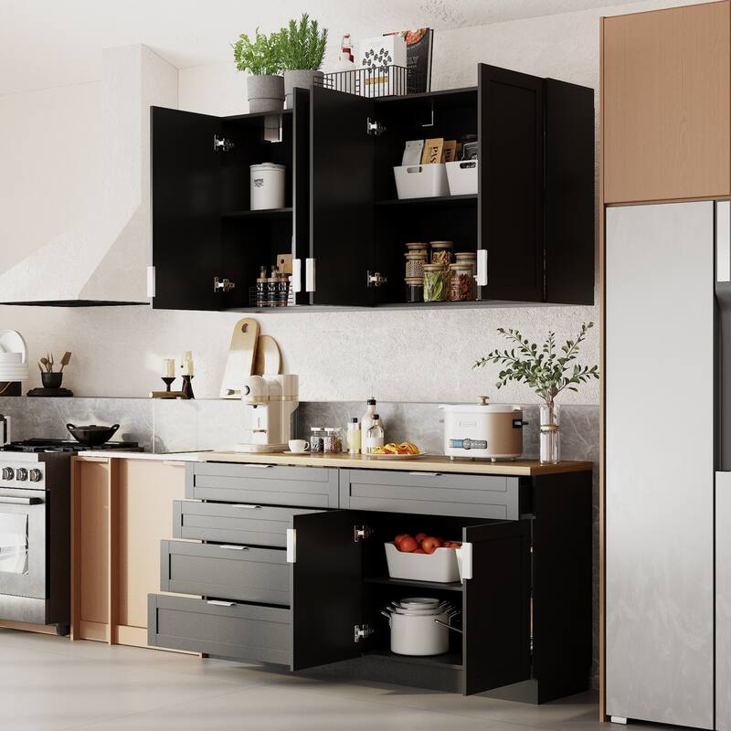 Black Cupboard,Wooden Sideboard Buffet Cabinet with Storage,Suitable for Organizing Pantry,Kitchen,Garage