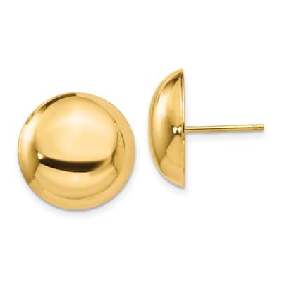 Curata Solid 14k Yellow Gold Large Polished Ball Button Post Earrings (15mm) - Orange