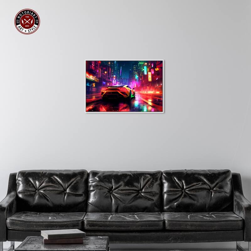Notoriart City Night Drive Framed Car 1 Piece Canvas Wall Art