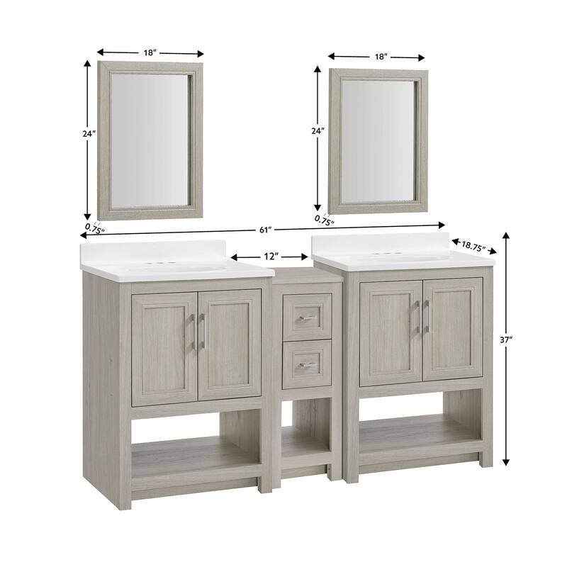 Blakely Double Vanity with Mirror and 12-inch Cabinet