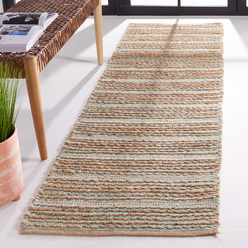 SAFAVIEH Handmade Cape Cod Nicolien Coastal Jute Rug - 2'3" x 6' Runner - Aqua