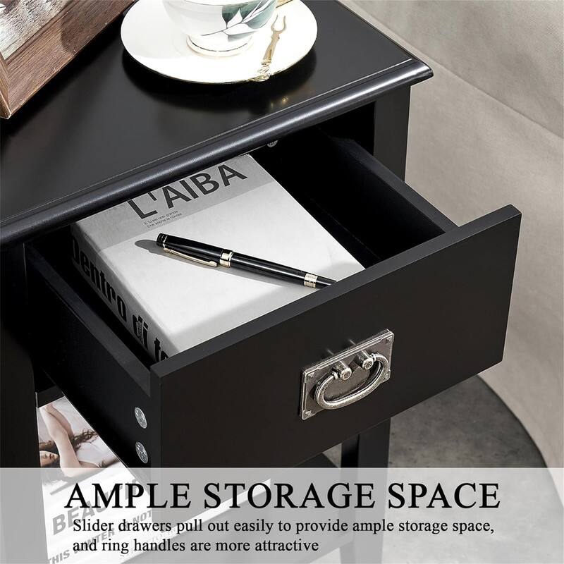 Nightstands Set of 2 Side End Table with Drawers for Bedroom