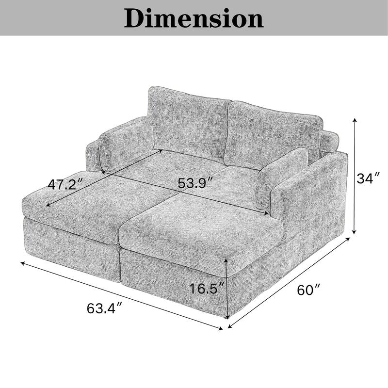 63.4"W Chenille Combination Sofa,Sofa Bed with Cushions & Metal Legs