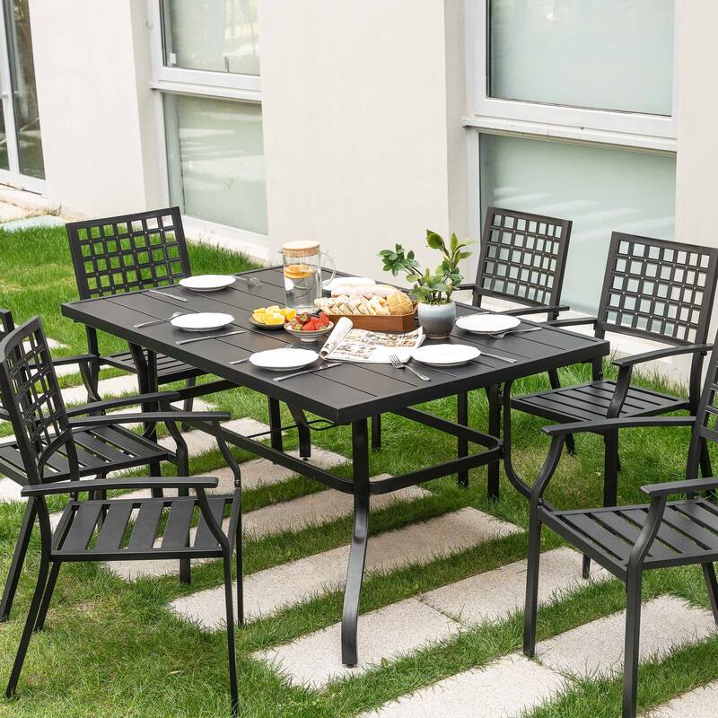 Nuu Garden Outdoor 2-Piece Stackable Dining Chair Set, Powder-coated Iron Frame, Black
