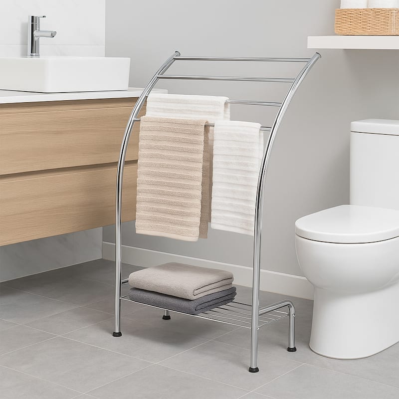 Freestanding Curved 3 Towels Stand with Shelf Chromed Metal - 22 5/8 L x 9.80 W x33.50 H