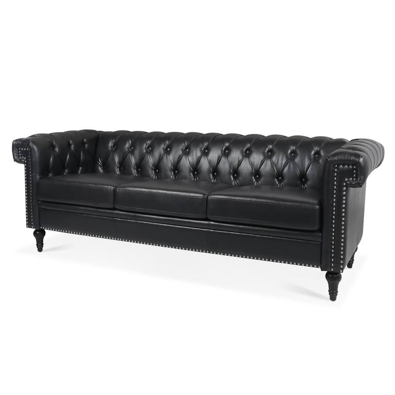 83.66 Inch Width Traditional Square Arm removable cushion 3 seater Sofa PU leather fabric, easy to clean