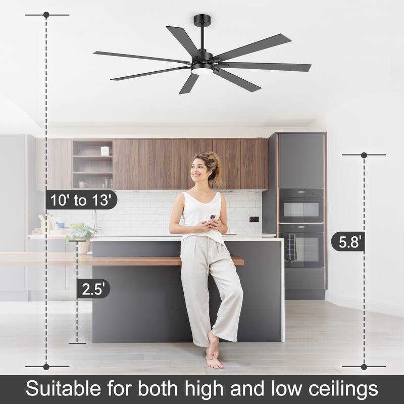 Large 72" Reversible 7-Blade Integrated Ceiling Fan with LED Light and Remote
