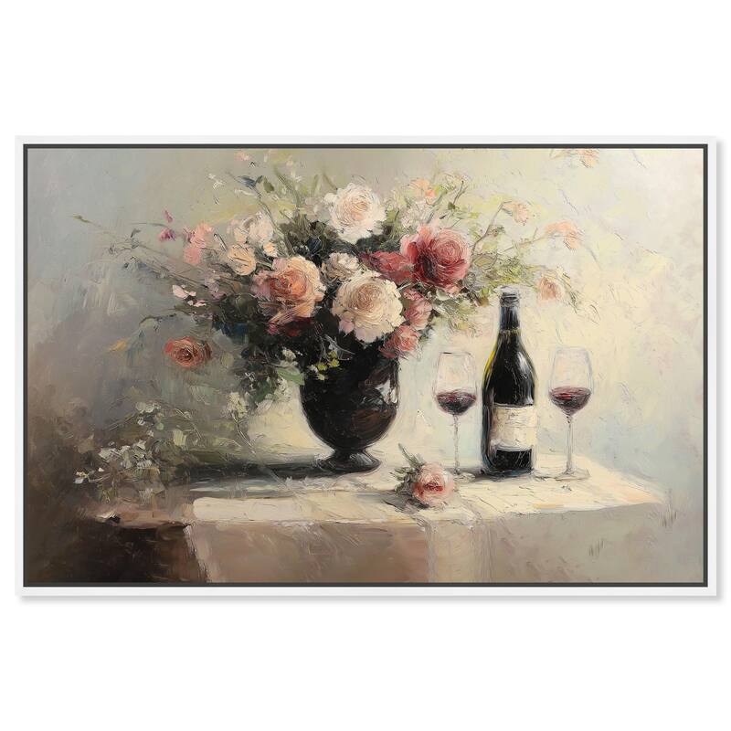 Roses and Red Wine Canvas by Art Remedy - White - 30" x 20"
