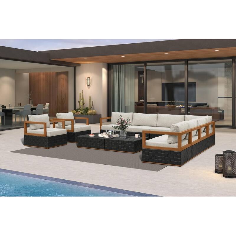 PURPLE LEAF GLFSF Outdoor sofas Black sofa with white seat for Yard Porch Deck Patio Conversation Sets