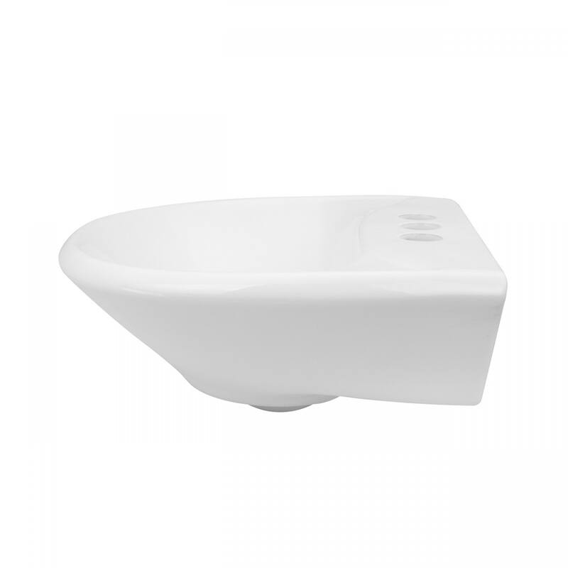 Ondine White 16" W Small Sink Basin For Pedastal Sink With Centerset Faucet Holes And Overflow Hole