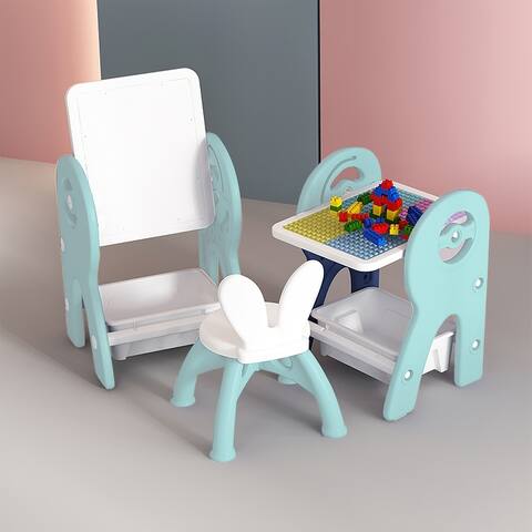 2 in 1 children's table and chairs with storage drawing board and Accessory Magnetic blackboard