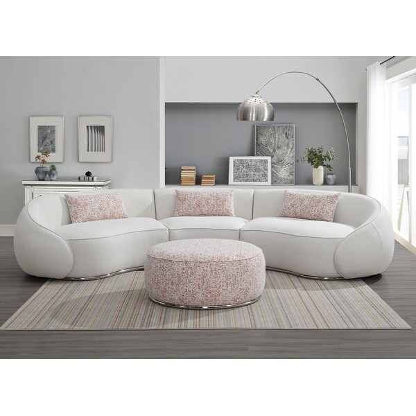 Modern Curved Upholstered Round Arms Sectional Sofa with 3 Pillows Ottaman Beige